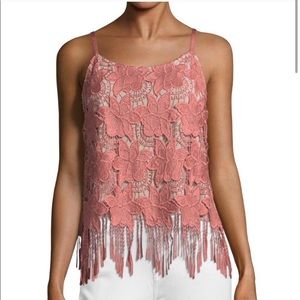 Alice + Olivia Lace Crochet Fringe Tops Rose Pink Size 6